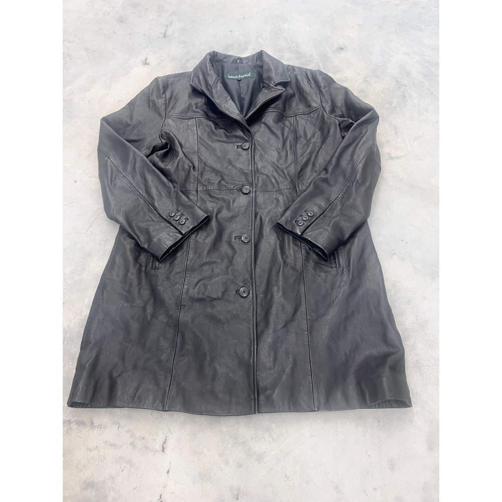 Harve‎ Benard by Benard Holtzman Coat Women XL Black Leather Mid-Length Chic